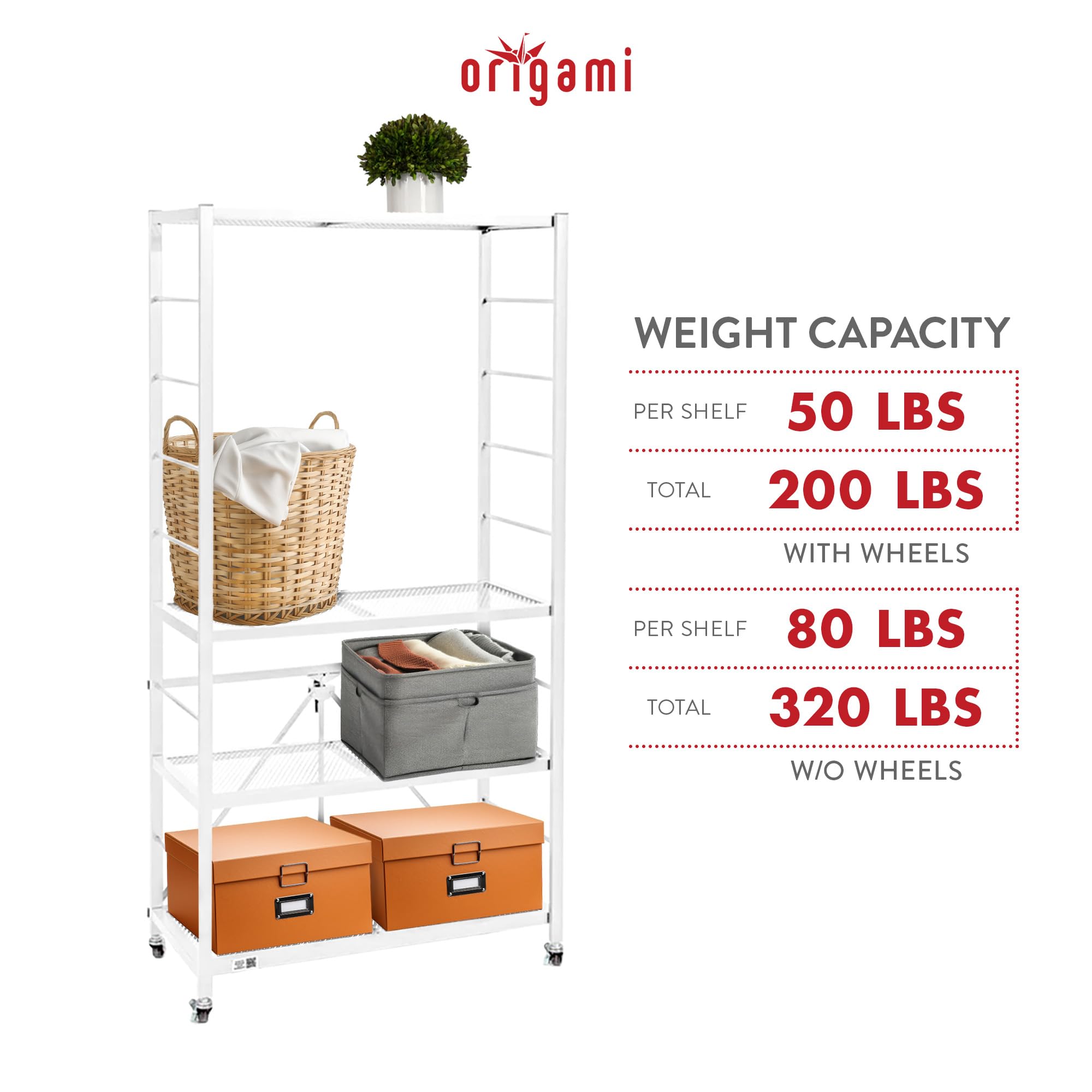 Origami R2 Series Heavy Duty Steel Storage Rack - Adjustable Shelving Unit with Wheels for Home & Office Organization (Set of 2, White) - Perfect for Garage Storage, Closet Organization & Warehouse Shelving