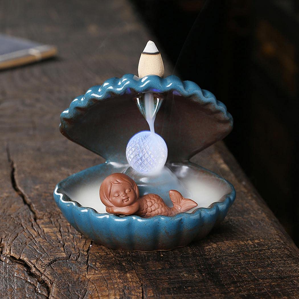 Jessie LED Incense Burner - Mermaid in Oyster Aromatherapy Holder, Decorative Home & Office Decor for Yoga, Meditation & Relaxation | Perfect Gift for Spa, Bedroom & Meditation Spaces