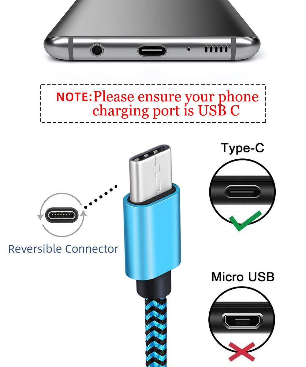 Aioneus 3Pack 6ft USB C to USB A Fast Charging Cable - 3A Braided Nylon Cord for Samsung Galaxy S22/S21/S20/S10/S9/A03s/A02s, Moto G7, LG Phones - Perfect for Home, Office & Travel Charging