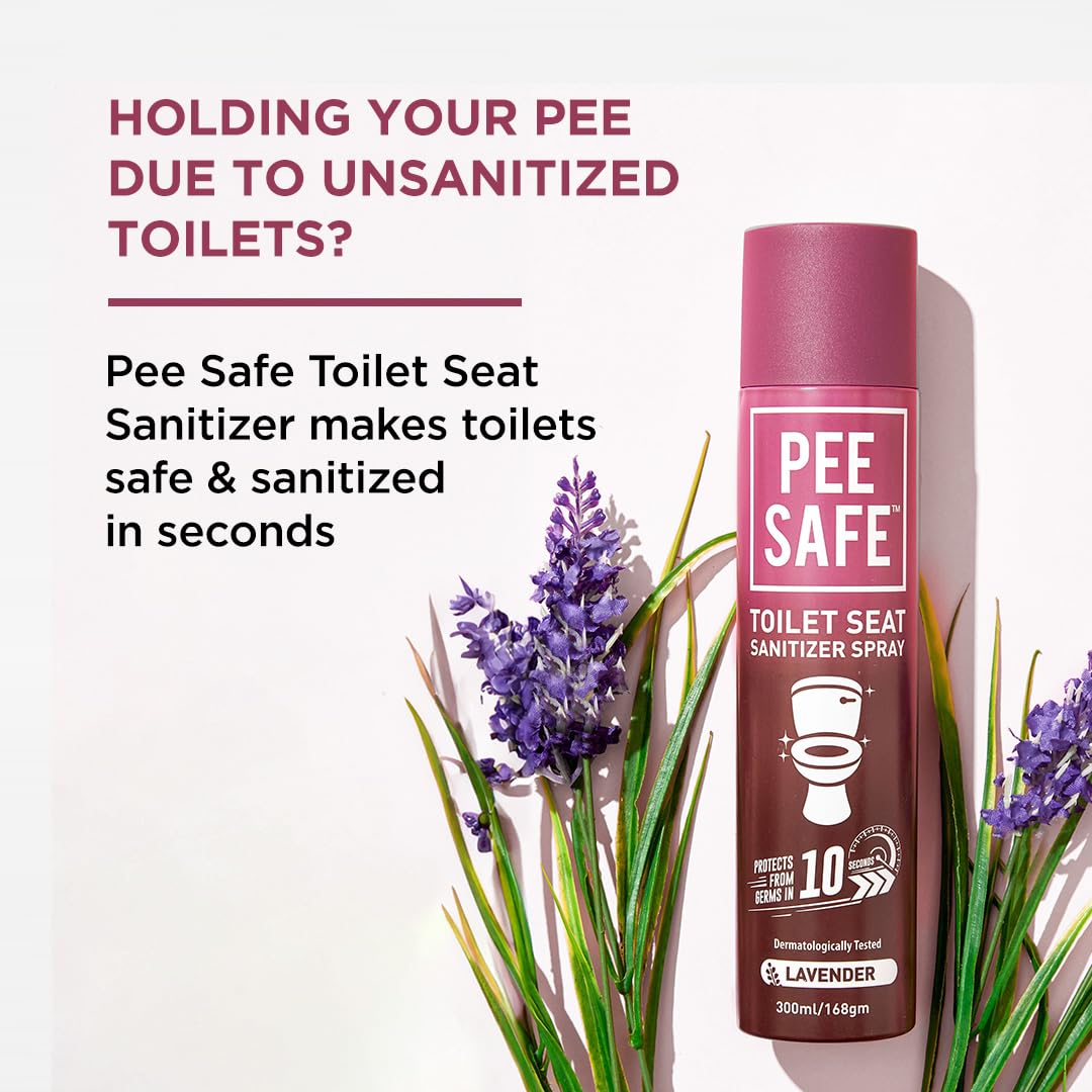 PEESAFE Toilet Seat Sanitizer Spray - 300ml Lavender Scented Bathroom Disinfectant | Kills 99.9% Germs, Prevents UTI & Infections | Travel-Friendly Toilet Cleaner with Odor Eliminator | Ideal for Home, Office & Public Restrooms