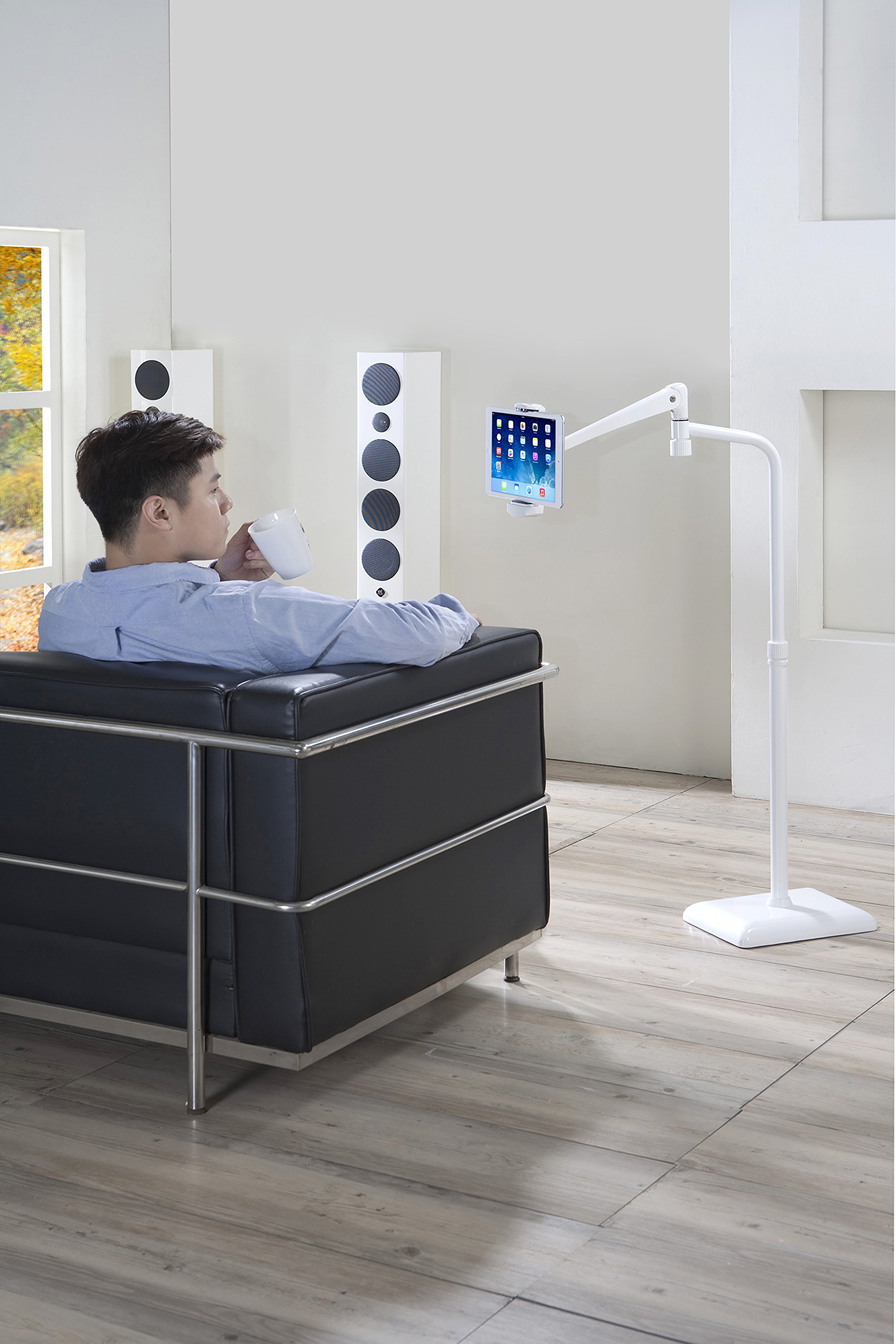 Adjustable Height & Angle 360° Rotating Floor Stand for iPad Pro/Mini/Air, Surface Pro, Samsung Galaxy Tab - Perfect for Reading, Watching Videos & Video Calls at Home or Office (Model: ICFTS01W)