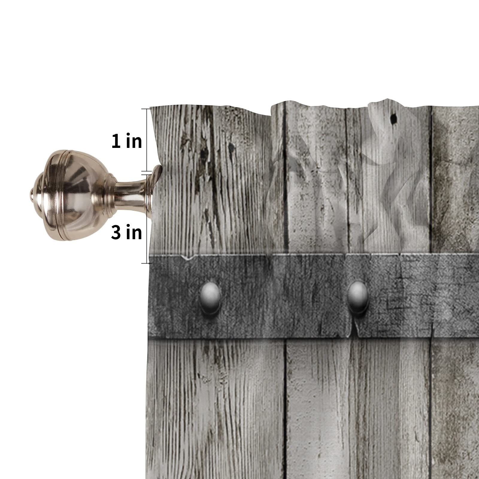 Rustic Farmhouse Valance Curtains 54x18 Inch - Wooden Barn Door Design, Rod Pocket Short Window Topper for Kitchen, Living Room, Bedroom - Perfect for Country Style Home Decor & Small Window Treatments