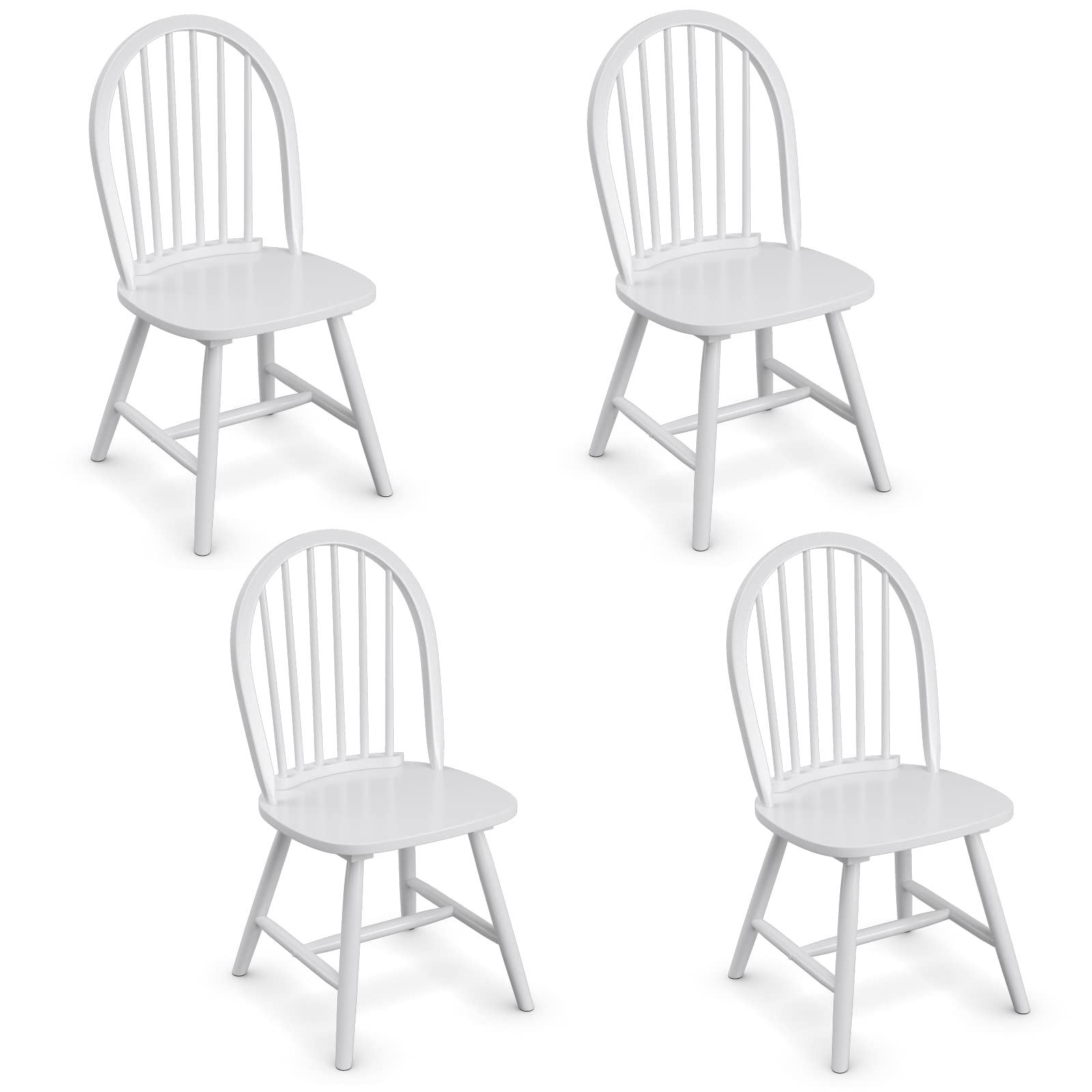 Giantex Set of 4 Windsor Dining Chairs - Solid Wood French Country Spindle Back Armless Kitchen Chairs for Farmhouse, White | Perfect for Dining Room, Kitchen, Breakfast Nook & Cottage Decor