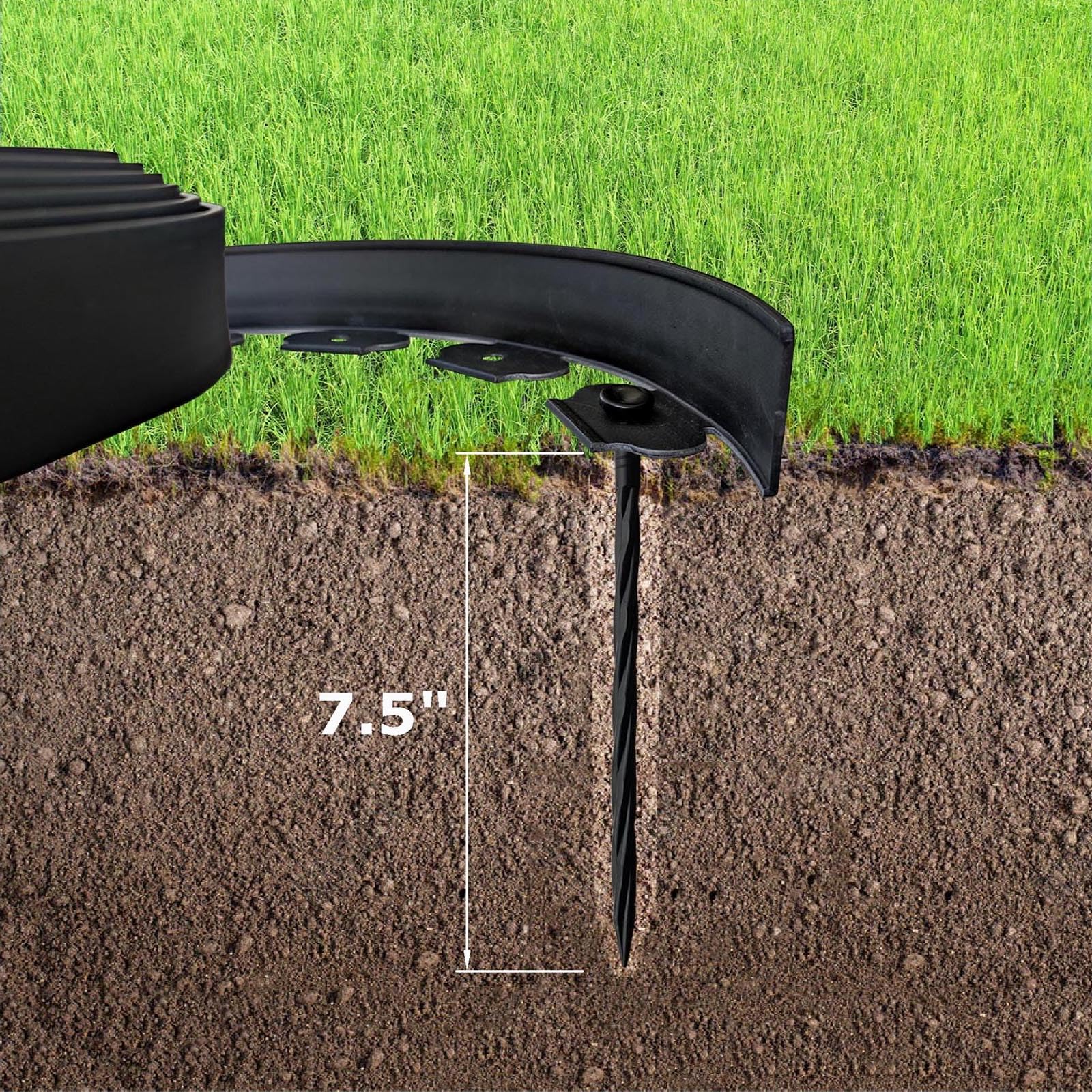40ft No Dig Landscape Edging Kit with 36 Spikes - Heavy Duty Black Garden Border for Lawns, Flower Beds & Driveways - Easy Yard Fence Installation (1 Spike per Foot)