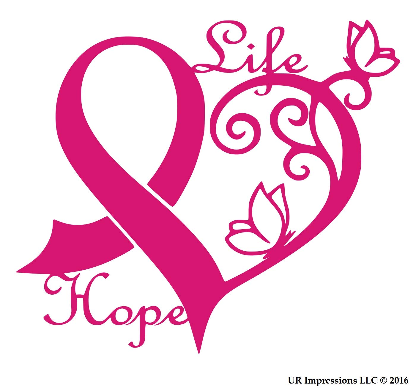 Dark Pink Cancer Awareness Ribbon Heart Butterfly Vine Decal - Vinyl Sticker for Cars, Trucks, SUV, Vans, Walls, Windows & Laptop | 6.4 x 5.5 Inch | Hope & Life Symbol | Perfect for Breast Cancer Awareness Month & Support Gifts