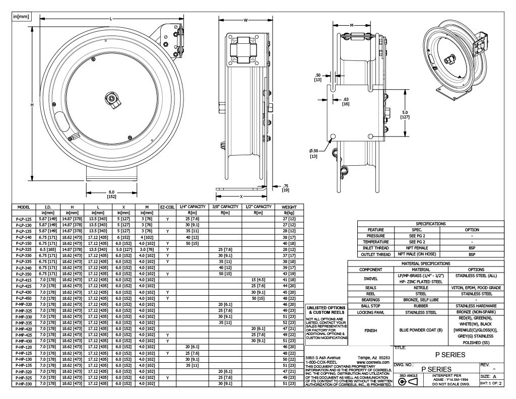 **Coxreels P-MP-430 Retractable Air Water Oil Hose Reel - 1/2