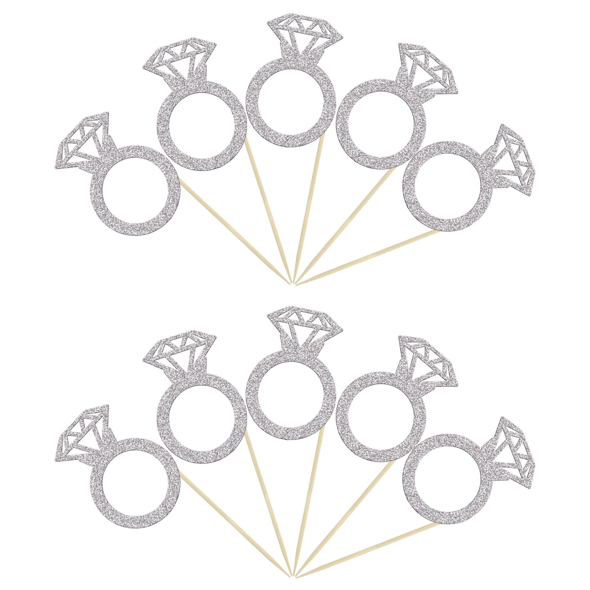24Pcs Silver Glitter Diamond Donut Ring Cupcake Toppers - Elegant Wedding Cake Decorations for Engagement, Bridal Shower & Party - Perfect for Dessert Table Decor & Sweet Treat Displays