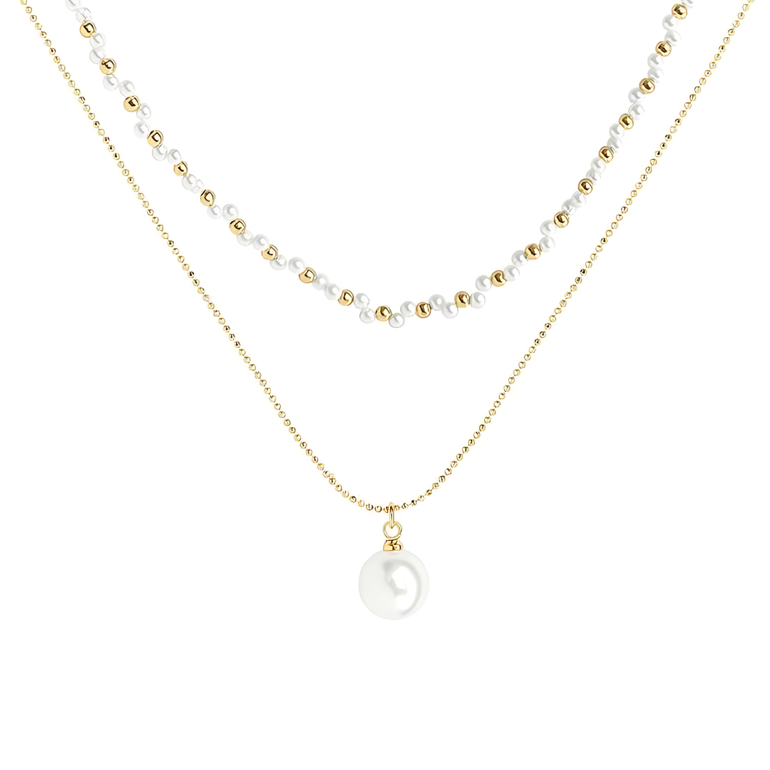 Elegant Beaded Layering Necklace with Pearl Pendant - HN8552 | Women's Fashion Jewelry for Parties, Weddings & Everyday Wear