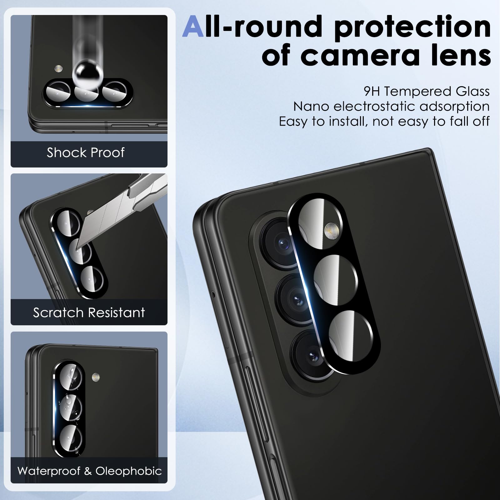 6 Pack Samsung Galaxy Z Fold 5 Screen Protector Set - Tempered Glass Front Screen Protector + Inner TPU Film + Camera Lens Protector | Anti-Scratch, Bubble-Free | Perfect for Work, Travel & Everyday Protection