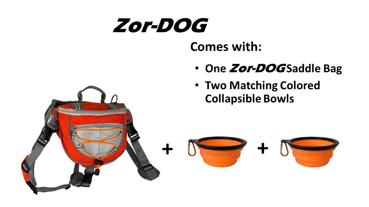 Durable Saddlebag Backpack & Harness Combo for Medium to Large Dogs (30-100+ lbs) - Reflective, Lightweight & Comfortable Dog Gear for Hiking, Camping & Travel - Includes 2 Collapsible Bowls (Large, Orange)