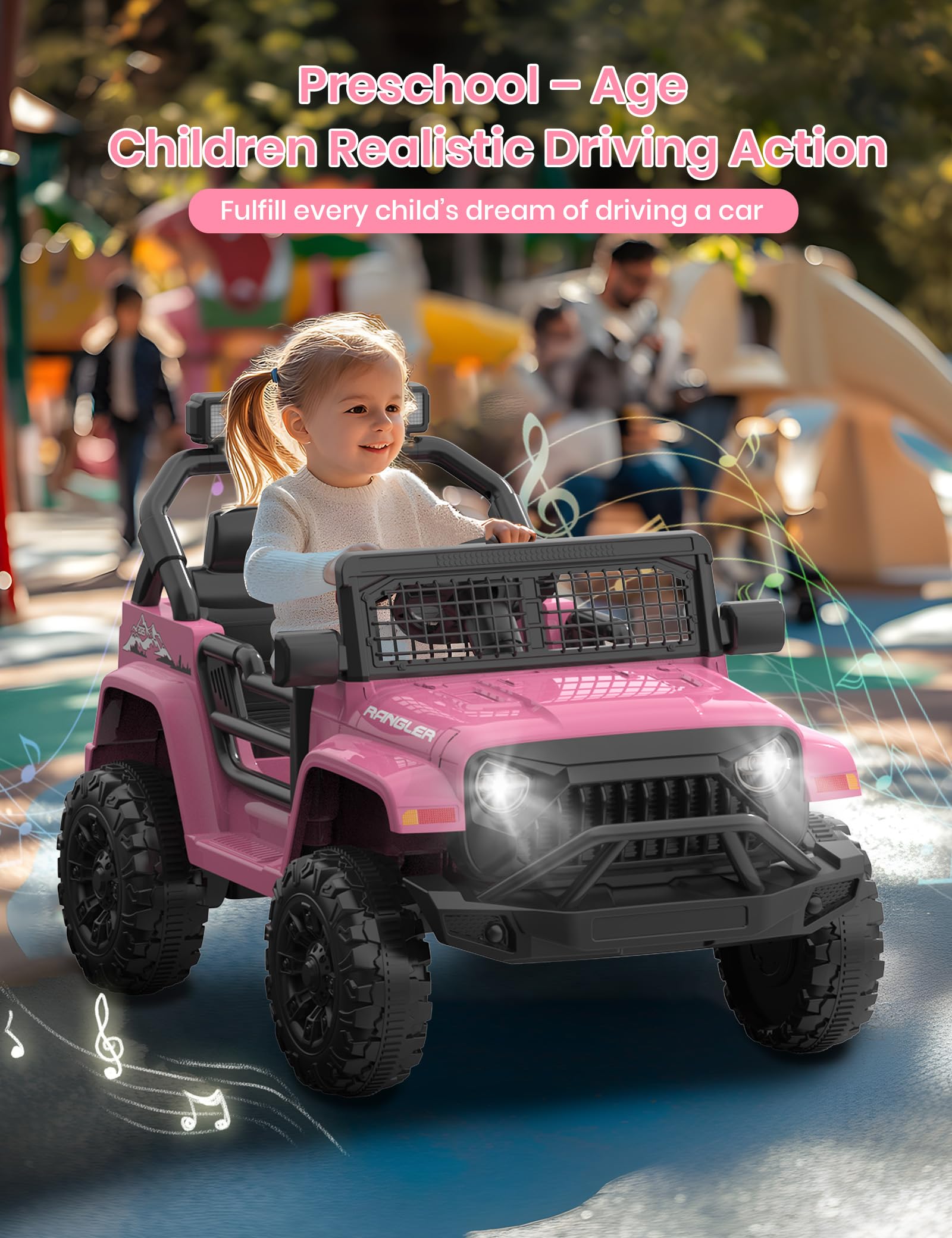 12V Kids Electric Ride-On Truck Car - Pink Off-Road SUV with Parental Remote Control, Safety Belt, LED Lights & Music | Forward/Reverse Functions | Perfect Gift for Girls Ages 3-5 | Outdoor Play, Backyard Fun & Birthday Presents