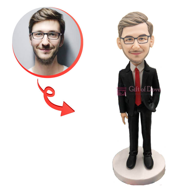 Custom Western Red Tie Bobblehead - Personalized Cowboy Bobblehead Figurine for Office Desk, Western Decor & Gift Ideas