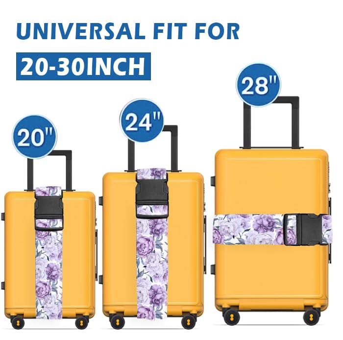 **Durable Adjustable Luggage Straps for Suitcases - Heavy Duty Travel Belt with Quick-Release Buckle - Cute Purple Floral Design - Perfect for Air Travel, Vacation & Business Trips**