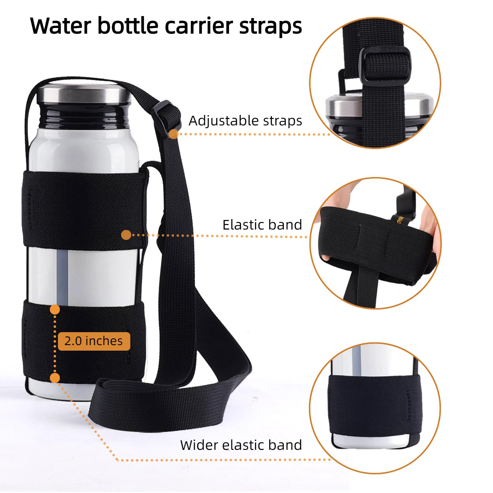 Adjustable Shoulder Strap Universal Water Bottle Carrier Sling - Holds 16-64 oz Wide Mouth Bottles for Walking, Hiking, Gym & Outdoor Activities (Bottle Not Included)