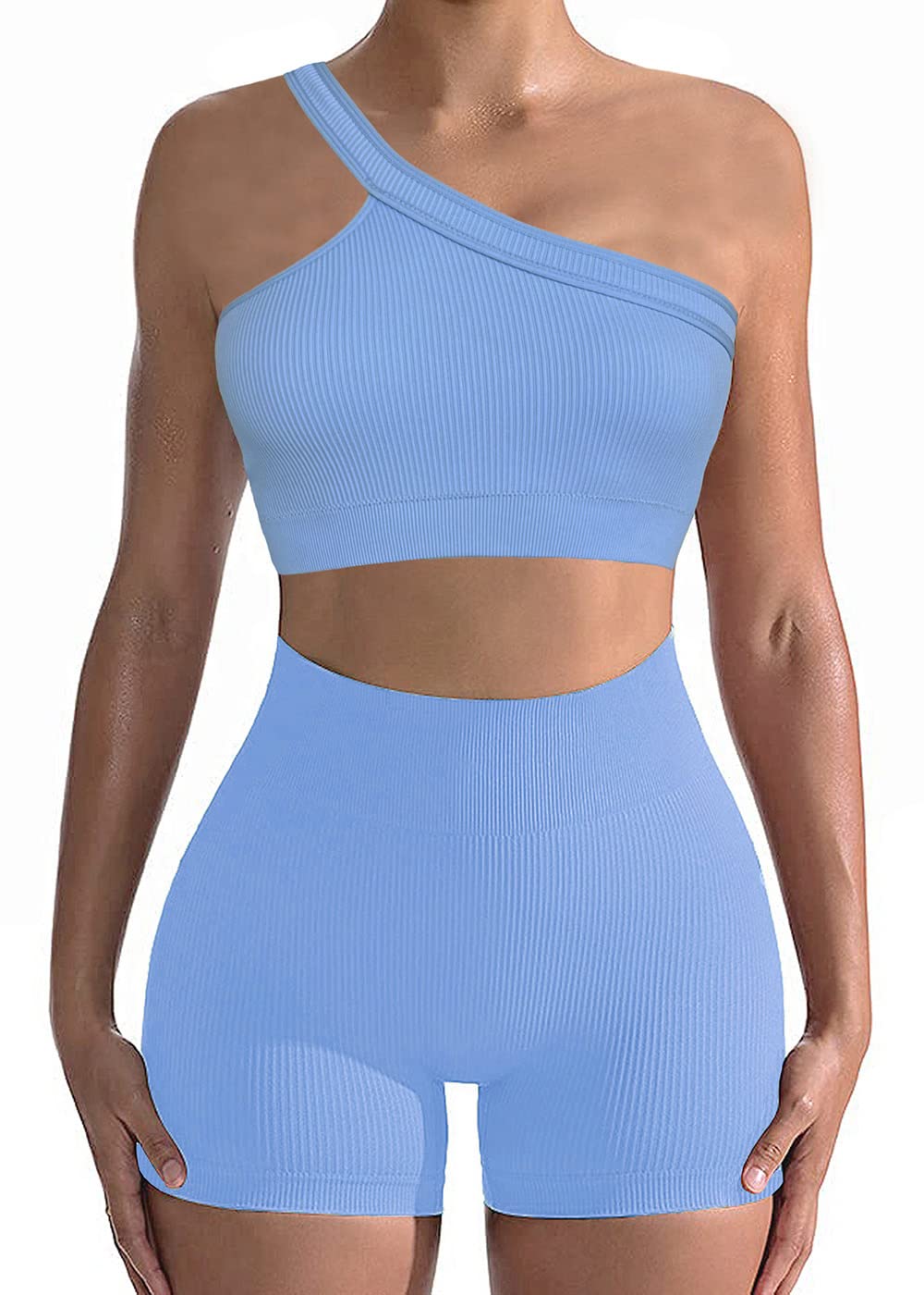 Seamless 2-Piece Workout Sets for Women - Sexy One Shoulder Sports Bra & High Waist Yoga Shorts | Gym, Running & Yoga Outfits