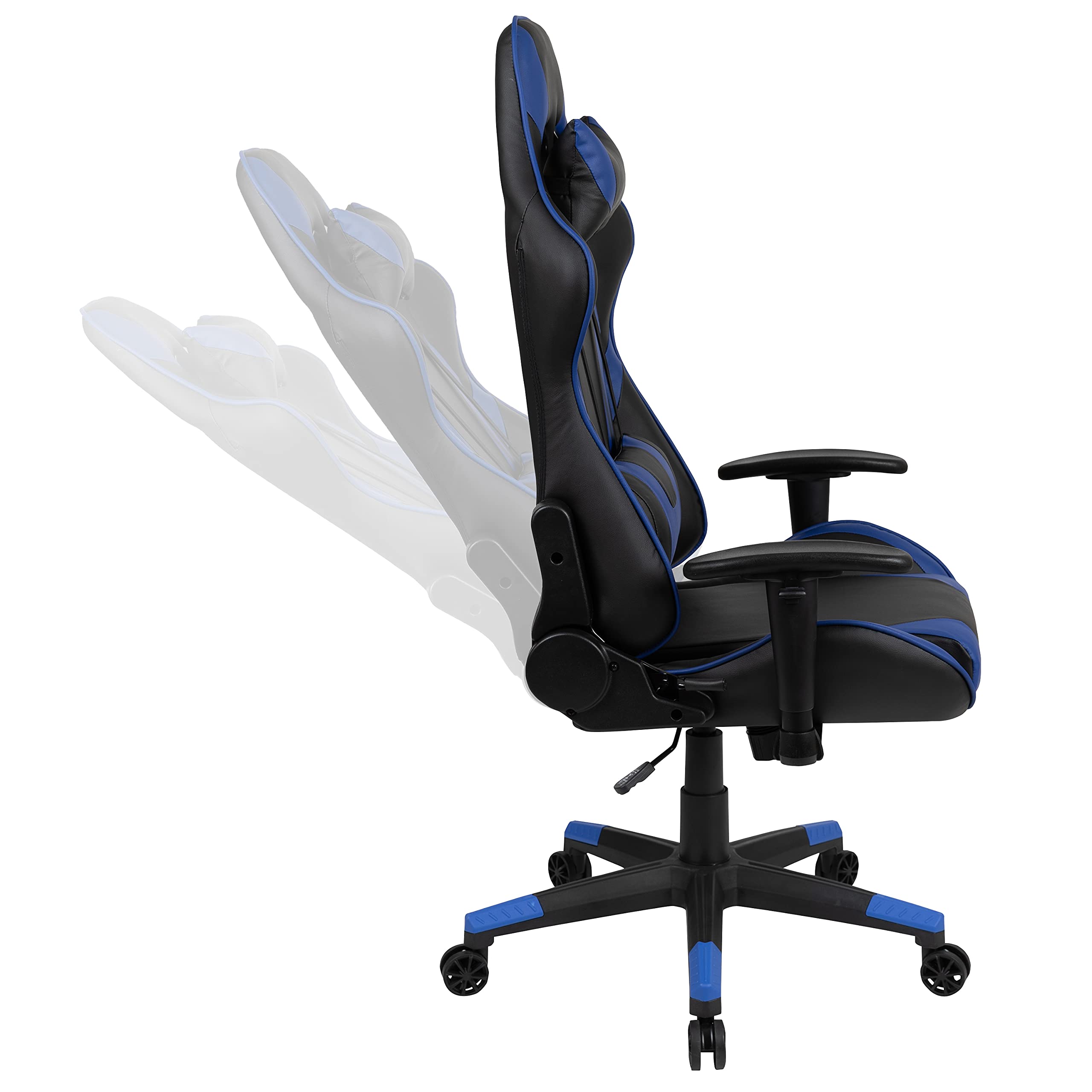 Black Gaming Desk and Blue/Black Ergonomic Gaming Chair Set with Cup Holder, Headphone Hook & Cable Management - Perfect for PC Gaming, Streaming & Home Office Setup