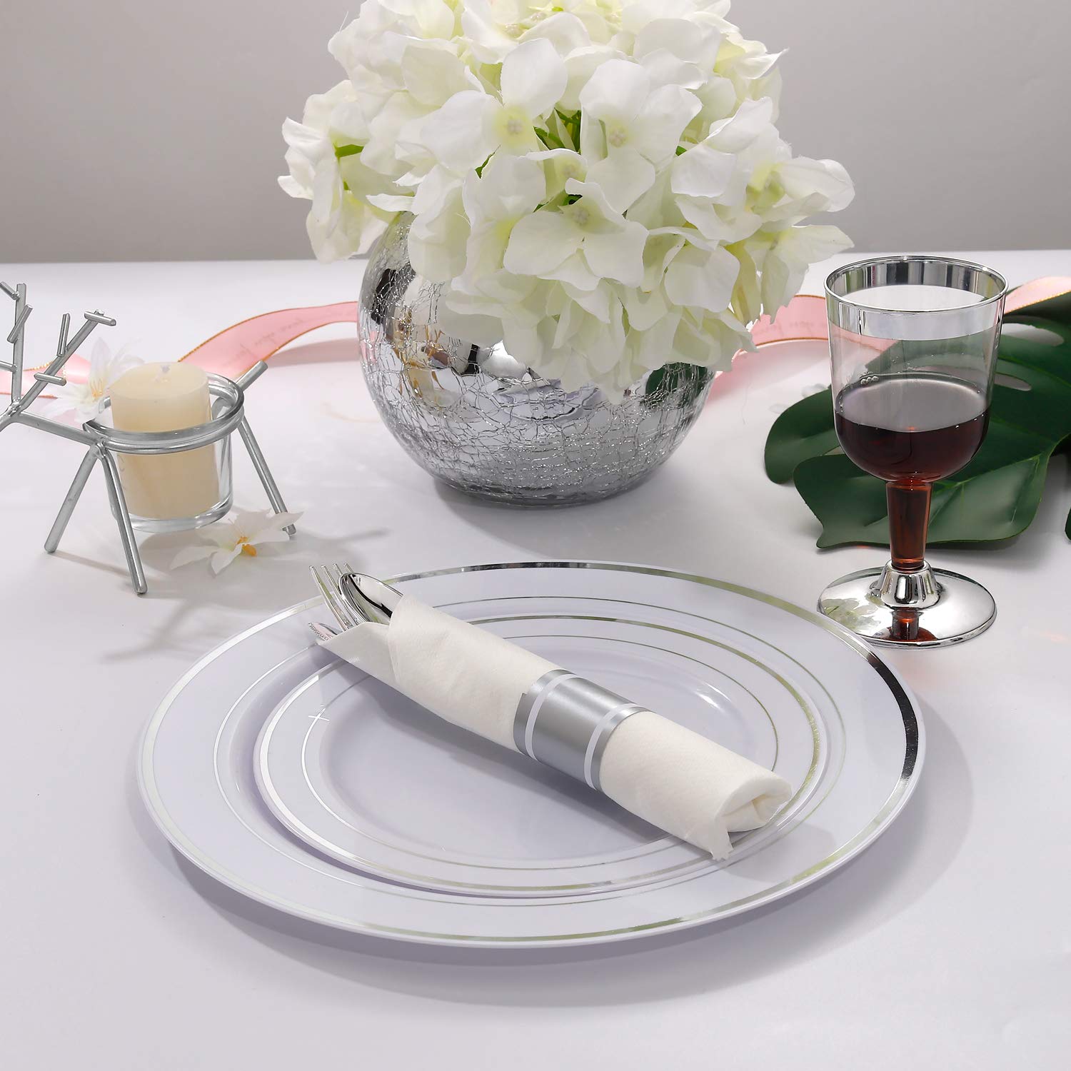 30 Pack Pre-Rolled Napkins with Silver Plastic Cutlery Set - Premium Disposable Silverware Kit (30 Forks, 30 Knives, 30 Spoons, 30 Napkins) - Perfect for Parties, Picnics, Catering & Events