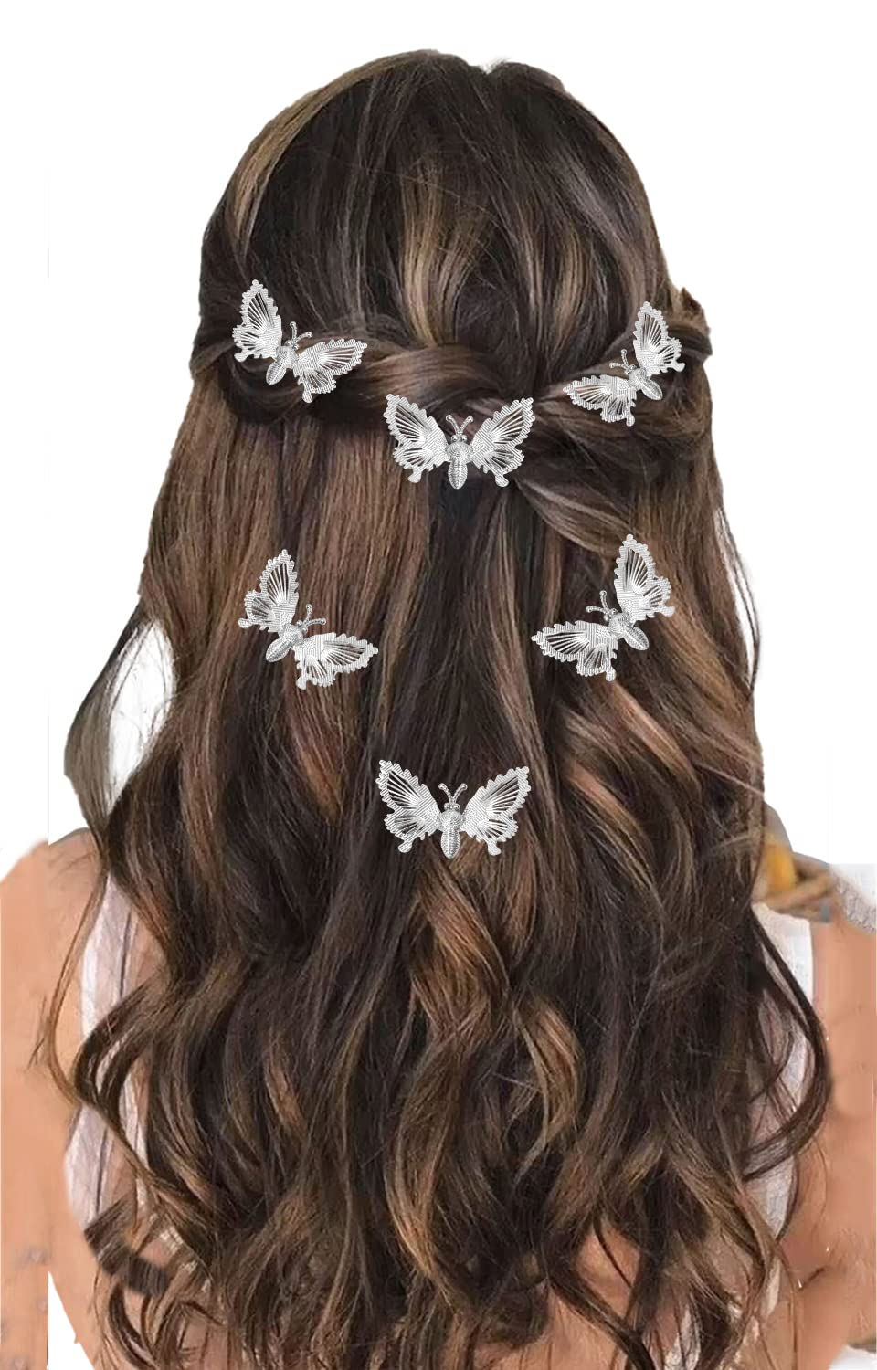 Stylish Butterfly Hair Pins for Women & Girls - 6 Pack Silver Bridal Hair Clips for Bun, Braid & Hairstyle Decoration - Perfect for Weddings, Parties & Everyday Wear