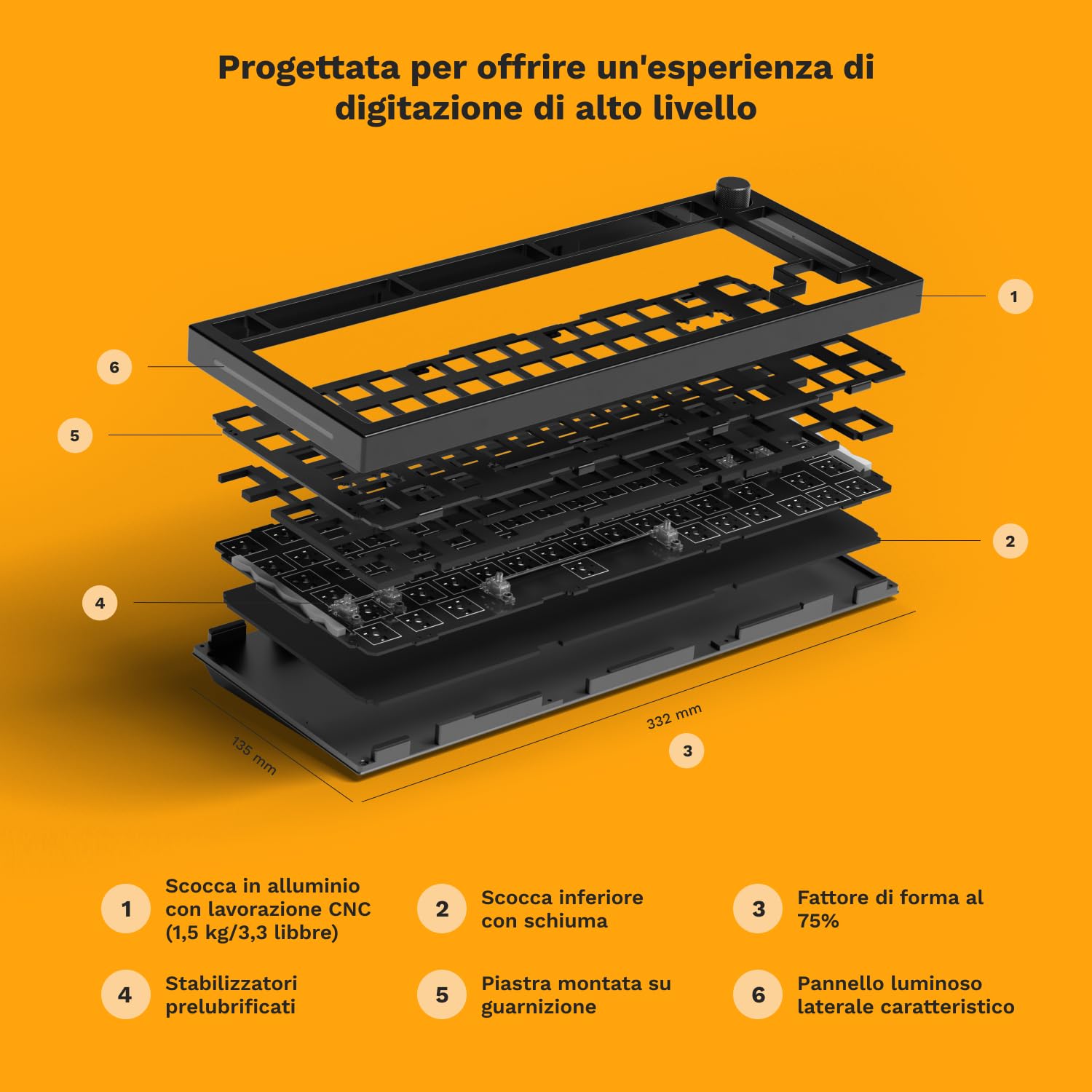 Glorious GMMK PRO 75% Modular Mechanical Gaming Keyboard - Barebone TKL (75% Layout), 1.5kg Aluminum Frame, Hot-Swappable 5-Pin Switches, RGB Backlit, ANSI US Layout - Black - Perfect for Esports, Streaming & Office Work
