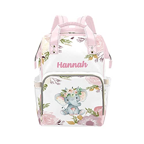 Pink Elephant Floral Diaper Backpack - Large Baby Nappy Bag with Name Tag, Unisex Tote Daypack for Parents | Perfect for Daycare, Travel & On-the-Go Parenting