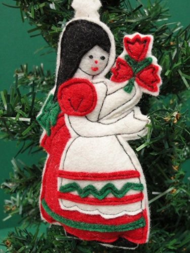 Handmade Hungarian Felt Lady Ornament - Traditional Folk Art Home Decor for Christmas Tree, Gift, or Shelf Display