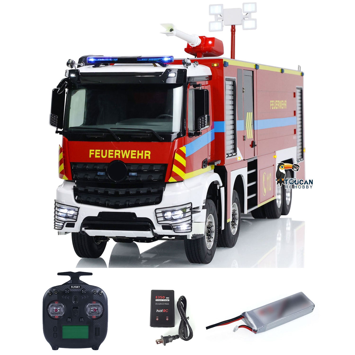 1/14 Scale 8x8 RC Fire Truck with Light & Sound - Metal Chassis, Pre-Assembled & Painted - Includes Motor, ESC & Servo - Remote Control Fire Engine for Kids & Adults - Perfect for Collecting, Racing & Emergency Simulation Play