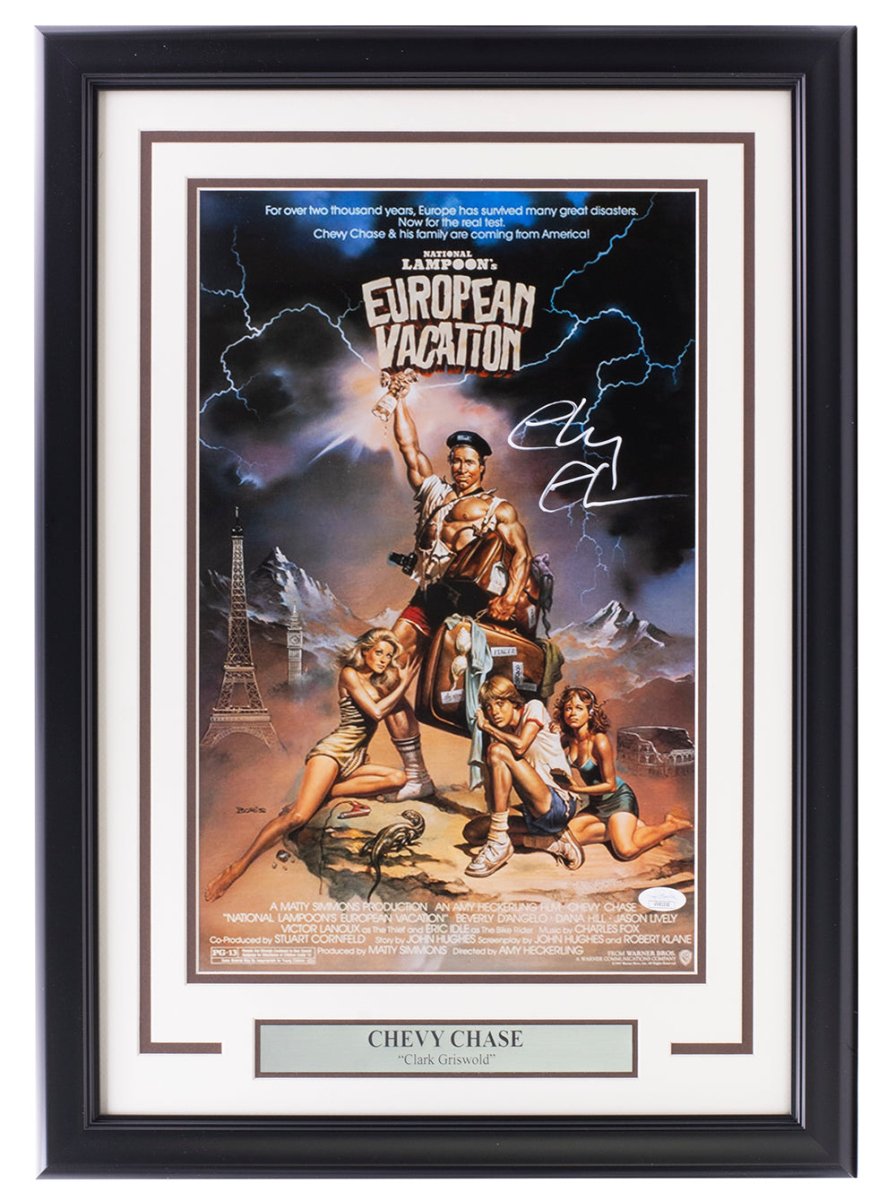 Authentic Chevy Chase Signed 11x17 Framed Photo - National Lampoon's European Vacation - JSA Certified - Perfect for Movie Memorabilia Collectors & Home Theater Decor