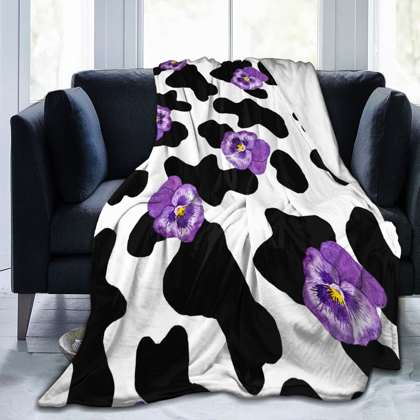 Super Soft Cow Print Fleece Blanket for Adults - Warm & Cozy Plush Sloth Throw with Strawberry Design, Perfect Gift for Women - Ideal for Couch, Sofa & Bedroom Relaxation