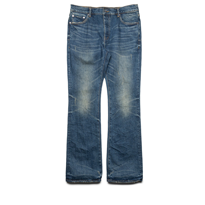 Purple Brand Low Rise Flared Kintsugi Jeans in Dark Indigo - Vintage Inspired Distressed Denim Pants for Women | Perfect for Casual Outfits, Date Nights & Boho Fashion