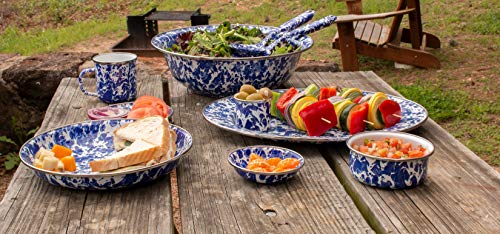 Cobalt Blue Swirl Enamelware 12 oz. Coffee Mugs - Set of 4 Rustic Camping Cups for Outdoor Picnics, Camping & Home Decor