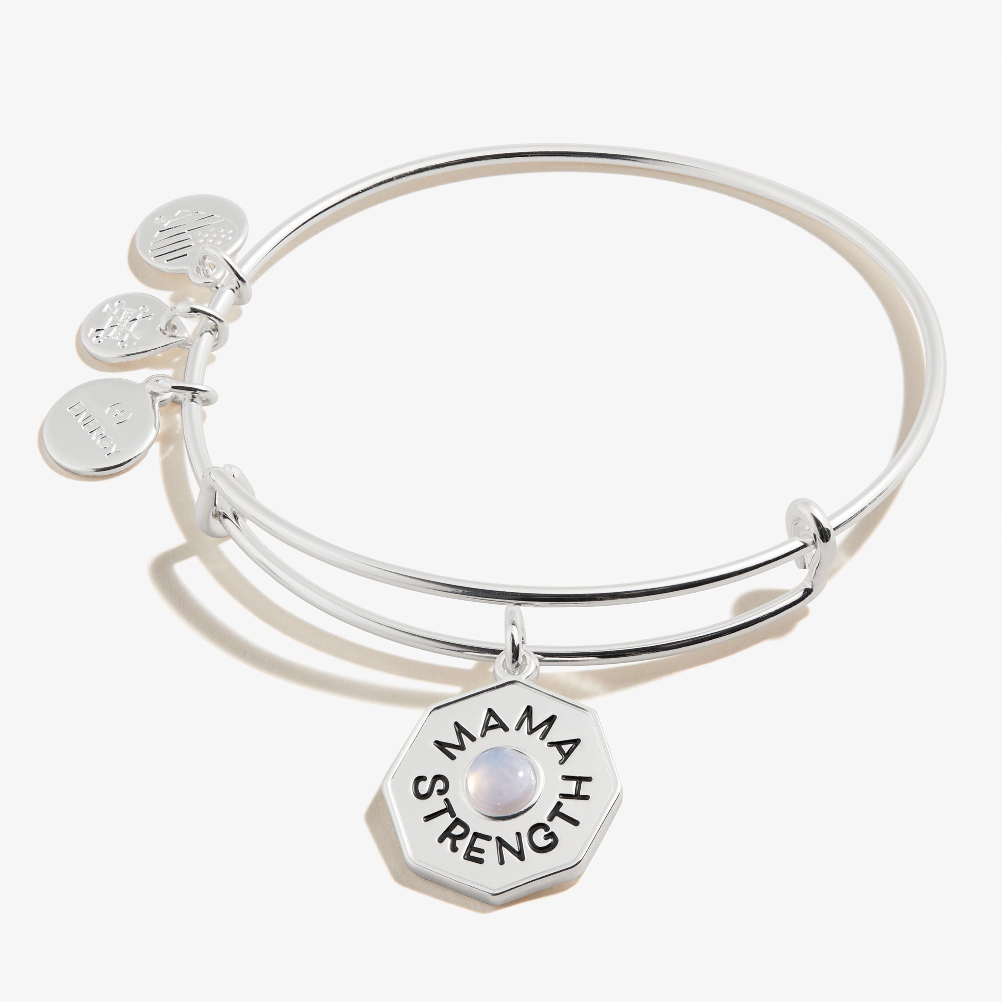 Blue Lace Agate Charm Bangle Bracelet for Women - 'Mama, Strength' Healing Crystal Jewelry - Perfect for Mother's Day Gifts & Spiritual Healing
