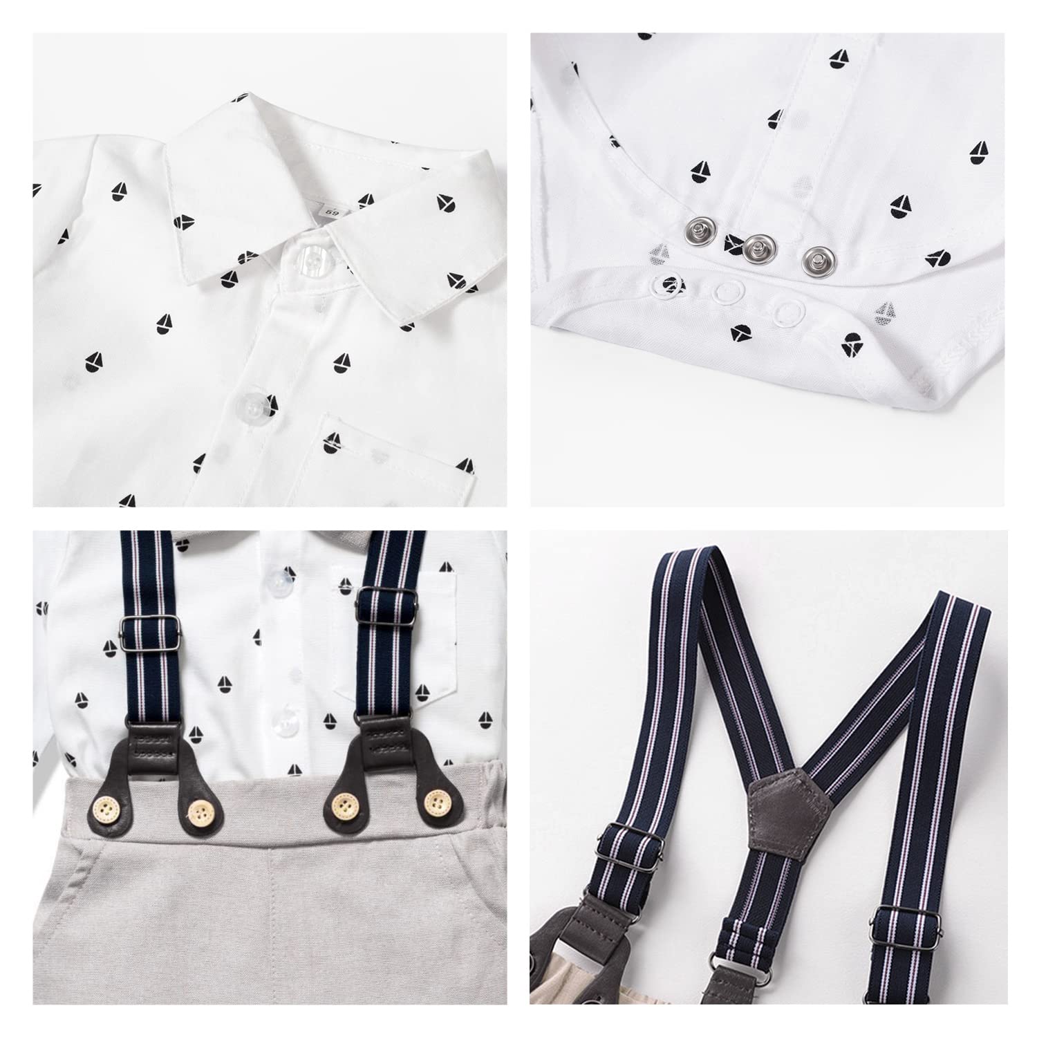 Volunboy Baby Boy Clothes Set - Infant Gentleman Wedding Outfit with Romper, Ring Bearer Beret Hat, Suspenders & Bowtie Suit - Perfect for Weddings, Christenings & Formal Occasions