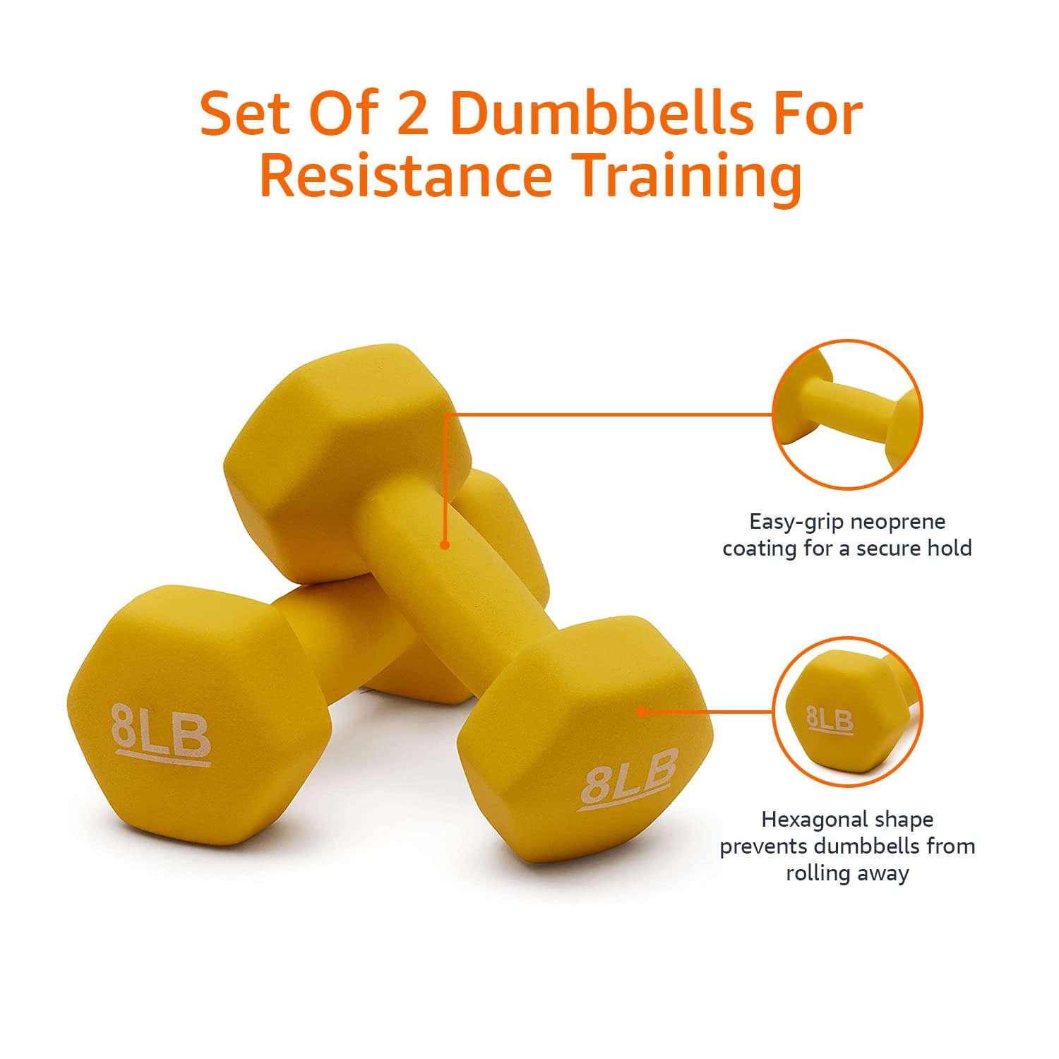 Amazon Basics Neoprene Dumbbell Hand Weights - 3lb, 5lb, 8lb Set for Home Gym, Strength Training & Fitness Workouts - Perfect for Women, Men & Beginners