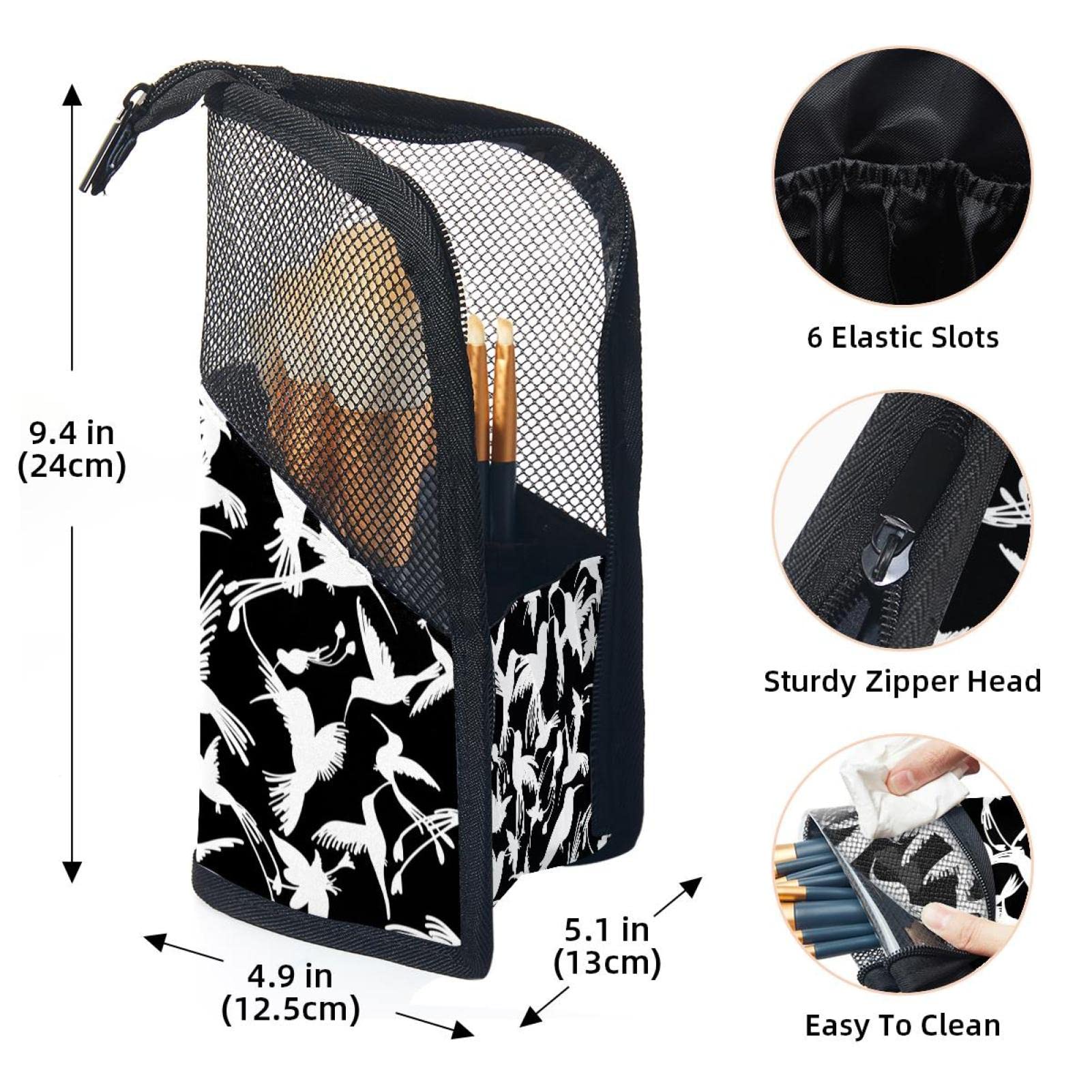 Premium 12-Slot Makeup Brush Organizer Bag - Black & White Bird Silhouette Design, Portable Travel Makeup Brush Holder Case for Professional Artists & Beauty Enthusiasts - Perfect for Home Vanity, Travel & Salon Use