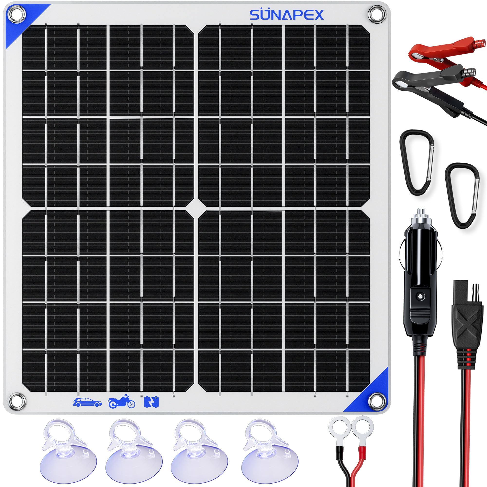 SUNAPEX 20W 12V Solar Battery Charger for Car, Boat, RV & Marine