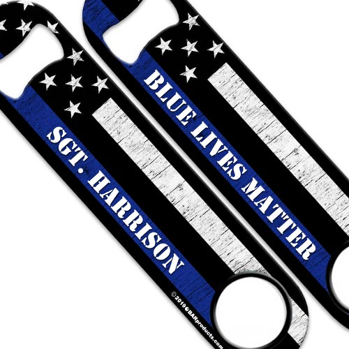 Personalized Speed Bottle Opener - Blue Lives Matter Edition | Custom Name Engraved Bar Tool for Beer, Soda & Home Use | Perfect Gift for Police Supporters & BBQ Parties