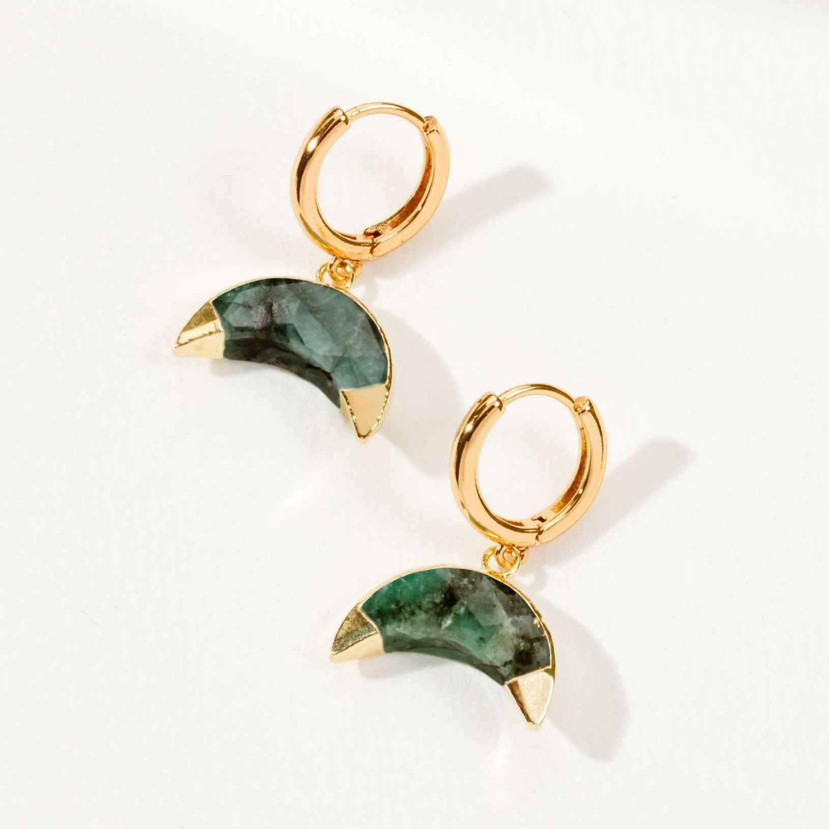 Emerald Green Crescent Moon Huggie Hoop Earrings for Women - Dainty Gold Hoop Earrings for Everyday Wear, Date Night & Special Occasions