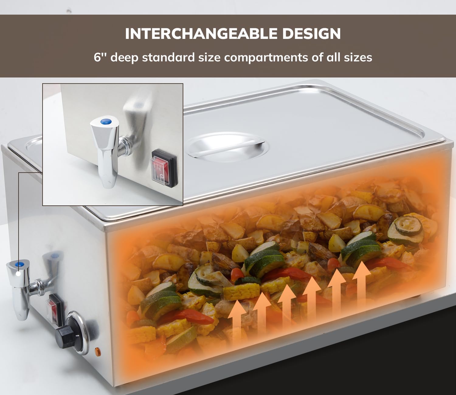 Commercial Grade Stainless Steel Bain Marie Buffet Food Warmer - 1 Section with Tap for Catering, Restaurants & Buffets | Keep Food Hot for Events, Parties & Banquets