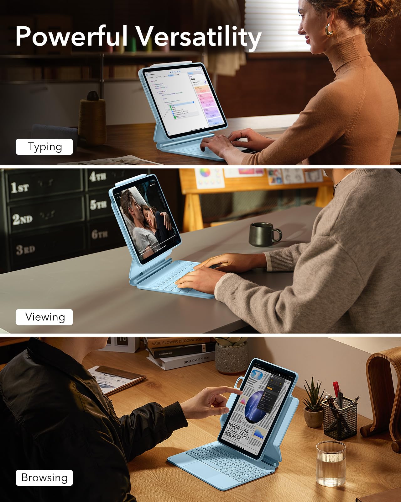 ESR iPad Air 11 Inch Keyboard Case (2024 M2 Model) - Magnetic Stand with Portrait/Raised Modes for iPad Pro 11/Air 6th/5th/4th Gen - Detachable Protective Cover in Blue | Perfect for Work, Study & Travel