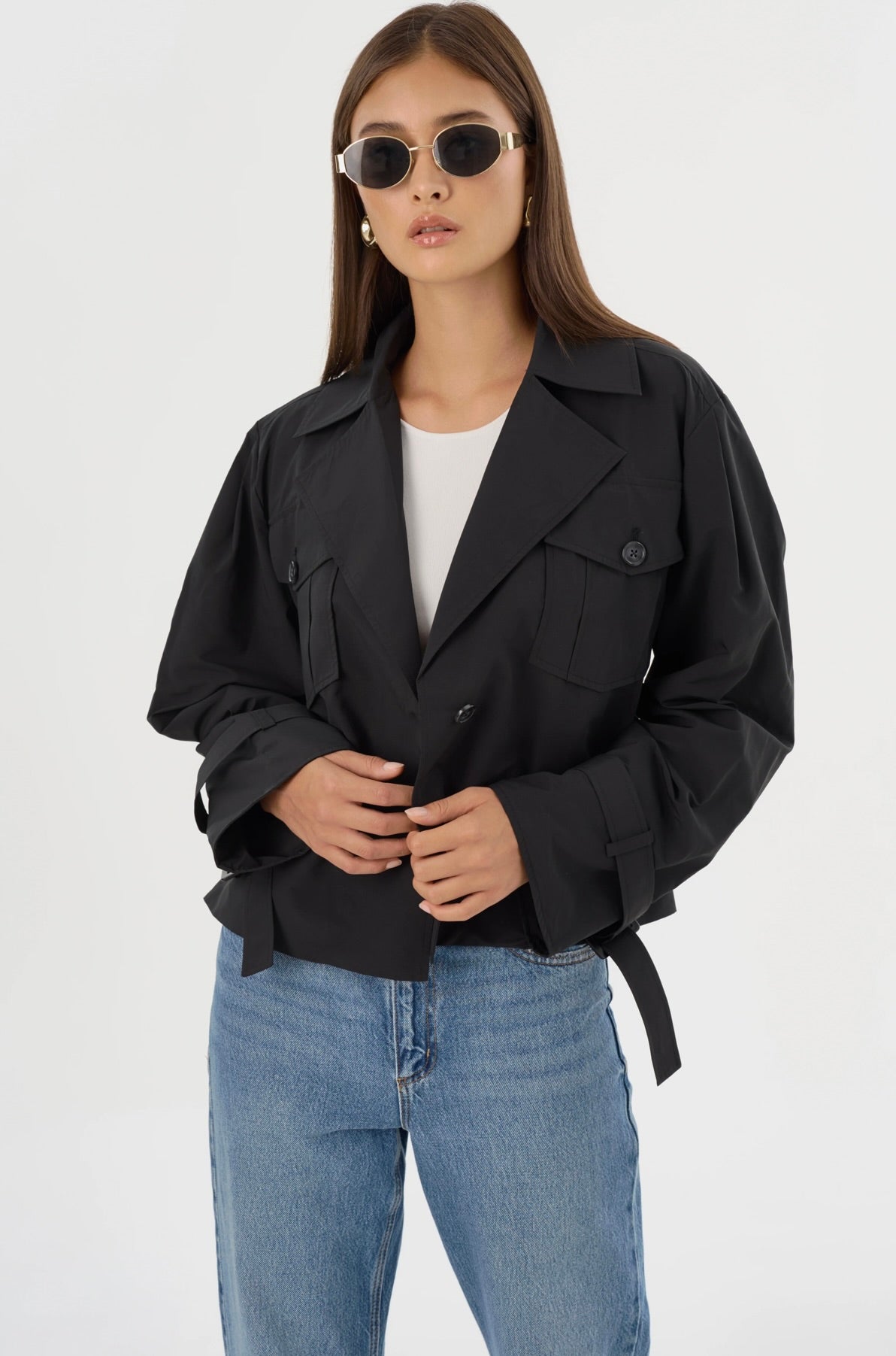 Quinn Women's Black Cropped Trench Coat - Stylish Water-Resistant Lightweight Jacket for Spring & Fall Fashion | Perfect for Office, Dating & Outdoor Activities