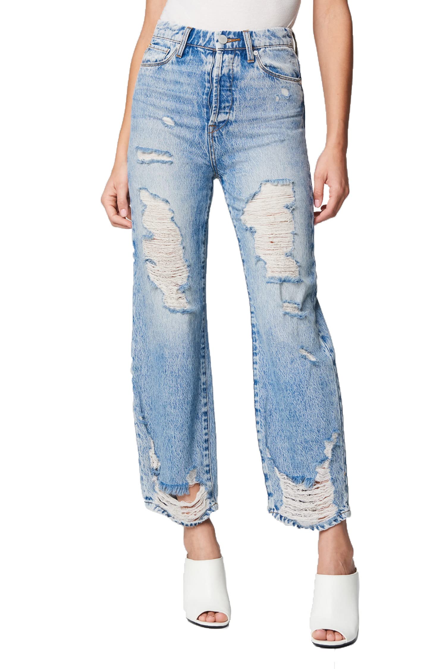 BLANKNYC Women's High Rise Straight Leg Ripped Denim Jeans - Distressed Skinny Jeans for Casual Wear, Street Style & Everyday Outfits