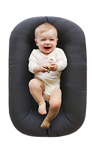 American Delight 100% Organic Bare Baby Lounger - Portable & Lightweight Infant Floor Nest Seat with Microfiber Fill | Newborn Essentials for Boys & Girls | Sparrow Gray | Perfect for Nursery, Travel & Playtime