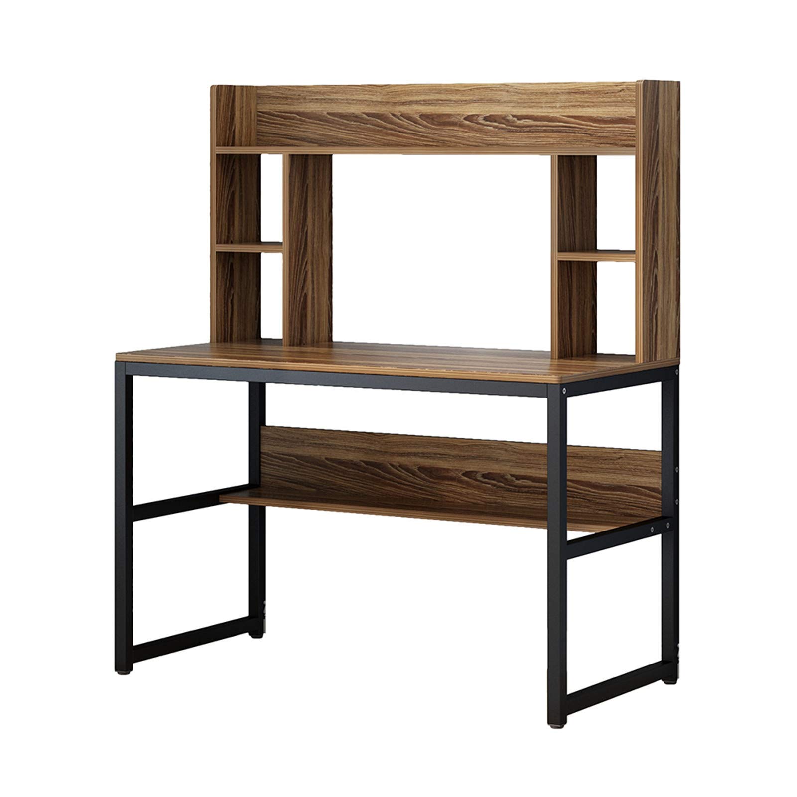 QINXIAO Home Office Desk with Hutch & Bookshelf - 63 Inch Large Computer Desk with Metal Legs & Wood Tabletop - Space Saving Design with Upper Storage Shelves - Perfect for Study, Writing & Workstation (Brown) - Ideal for Small Spaces, Home Offices & Dorm Rooms