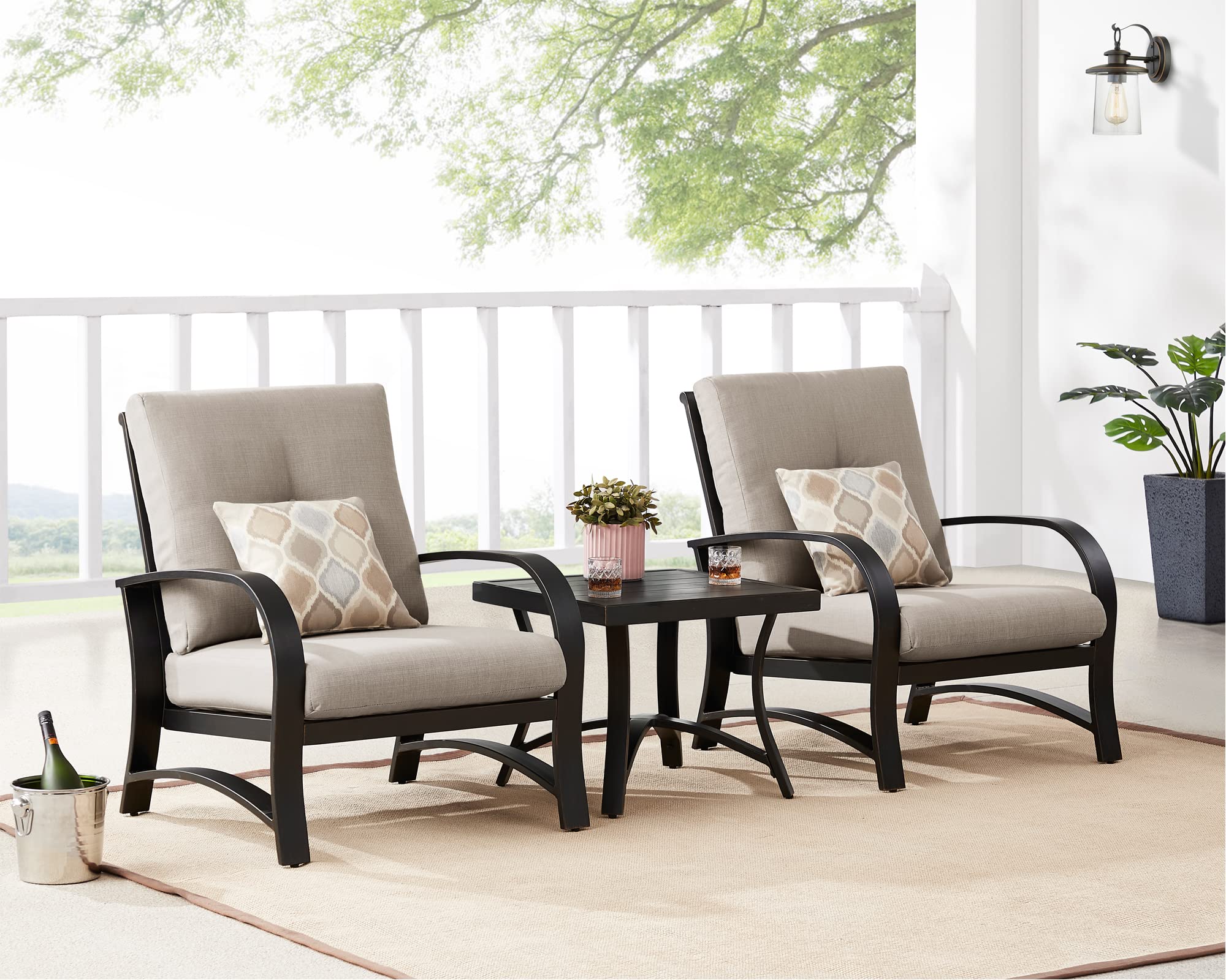 Ulax 3-Piece Outdoor Patio Furniture Set with 2 Club Chairs & Side Table - 100% Solution-Dyed Acrylic Cushions - Perfect for Backyard, Garden, and Poolside Relaxation
