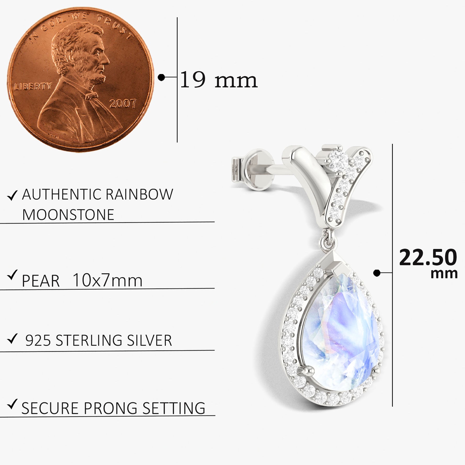 Natural Moonstone Drop Earrings - V-Shape Design with Push Back Closure for Women | Perfect for Weddings, Parties & Everyday Wear
