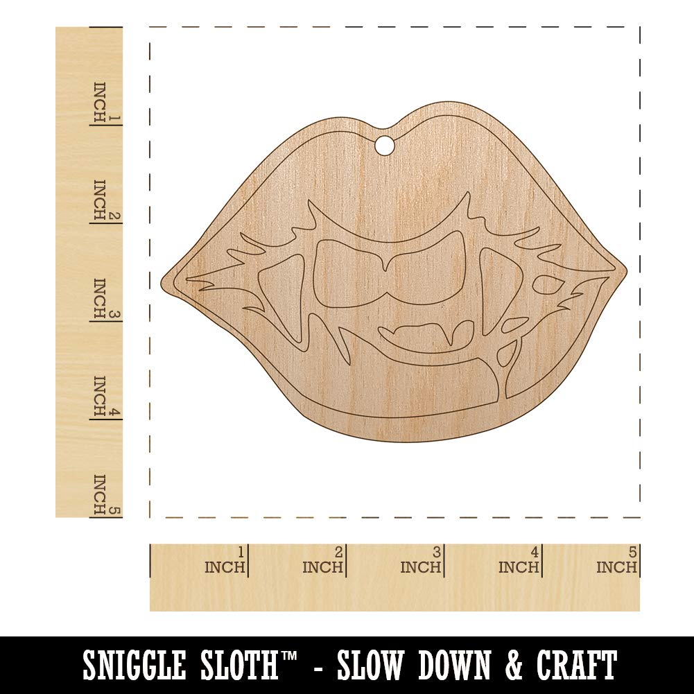 Sniggle Sloth Vampire Lips & Teeth Wood Ornament - Halloween & Christmas DIY Craft with Pre-Drilled Holes - Perfect for Tree Decor, Party Favors & Holiday Gift Making