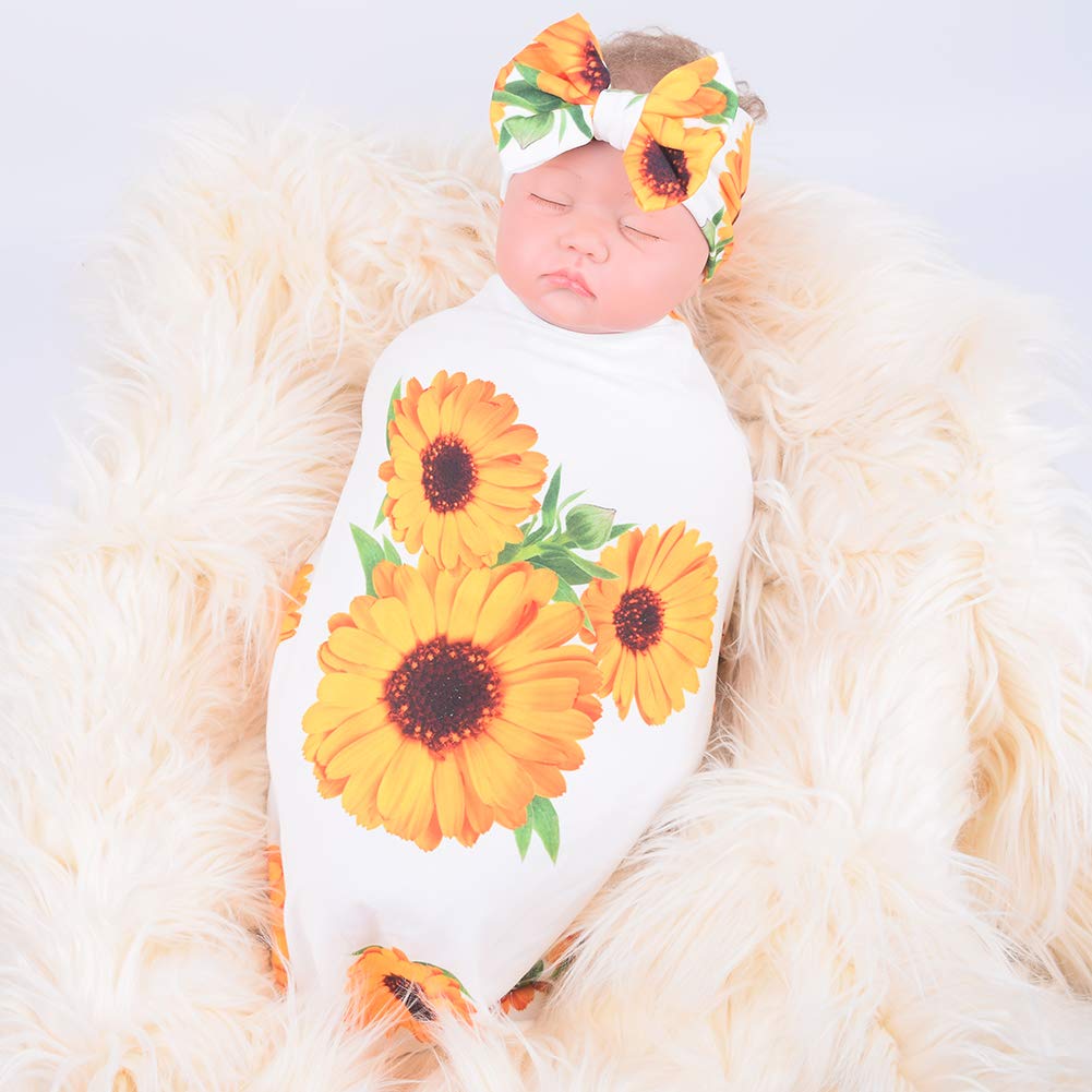 Premium Newborn Baby Receiving Blanket & Headband Set - Ultra Soft Unisex Swaddle Blanket for Boys & Girls - Perfect Baby Shower Gift & Hospital Photo Prop