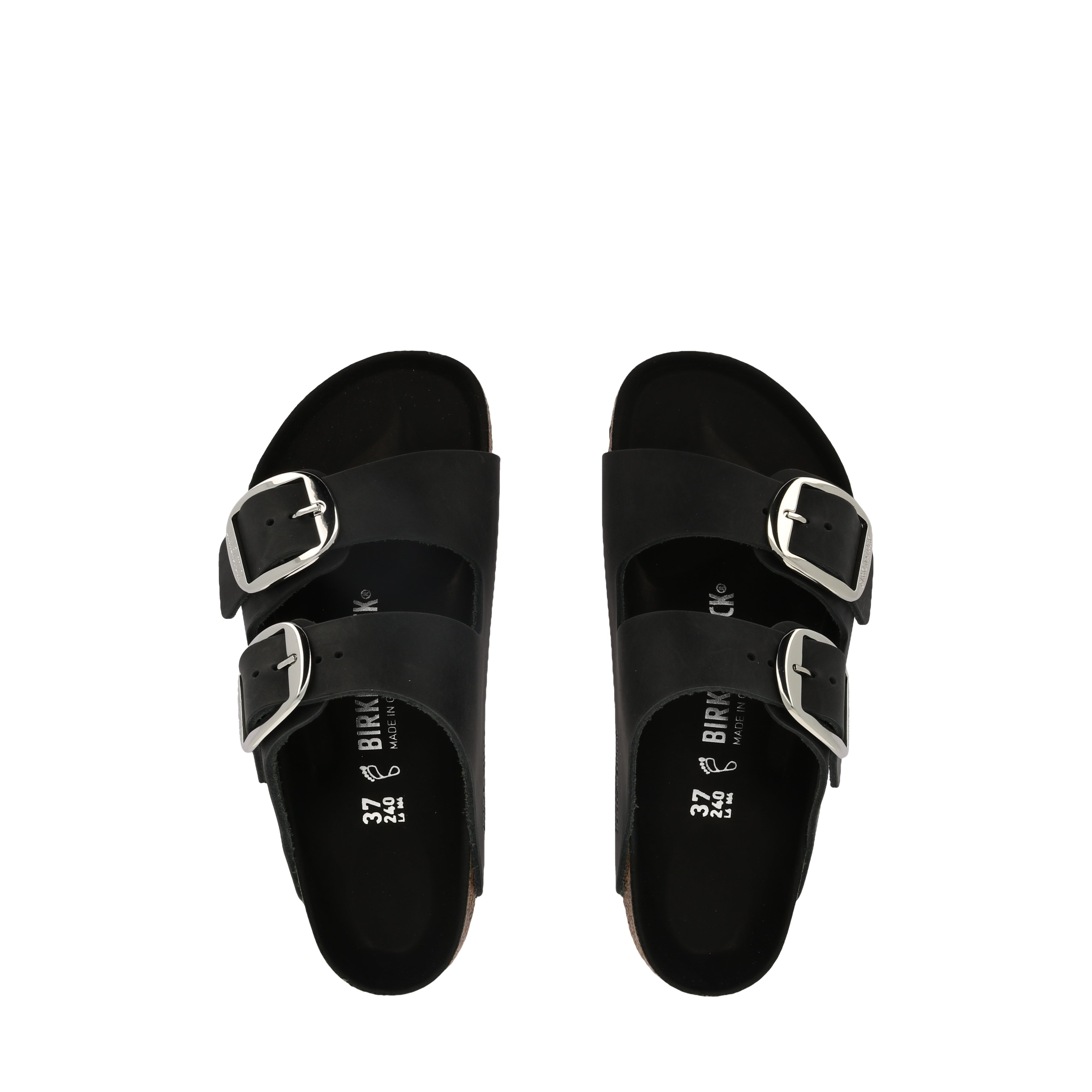 ARIZONA BIG BUCKLE Black Oiled Leather Sandals - Comfortable Women's Casual Shoes for Summer Outfits & Beach Vacations