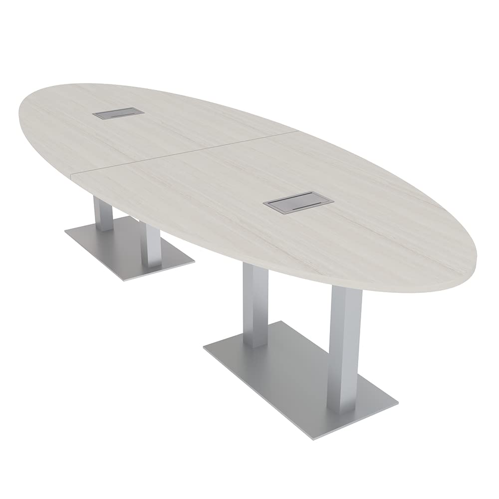 10' Powered Conference Table with Built-in Power Outlets - 8 Person Modular Oval Meeting Desk | Harmony Series in Sea Salt Finish | Ideal for Office Meetings, Team Collaboration & Conference Rooms