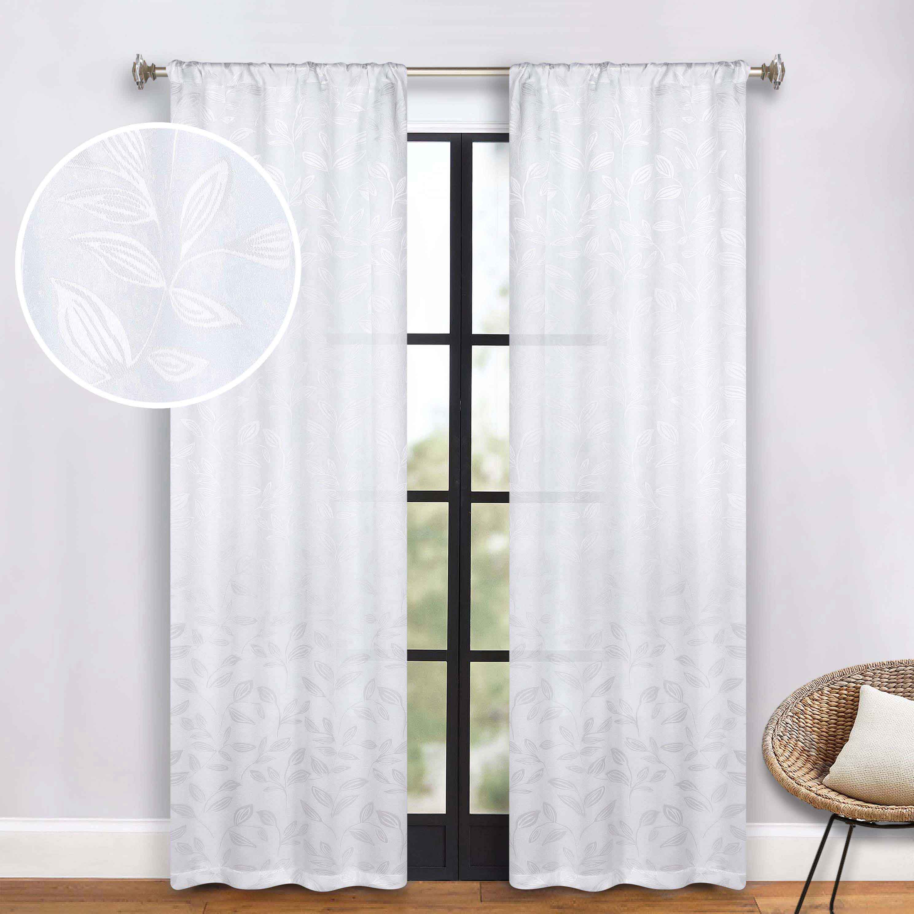 Blackout Curtains Set of 2 - Room Darkening Leaf Pattern Rod Pocket Drapes for Bedroom & Living Room | Blocks Sunlight & Enhances Privacy